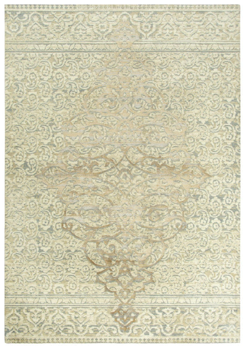 10' X 13' New Zealand Lambs Wool Medallion Hand Carved Handmade Area Rug (747576) - Beige / Natural