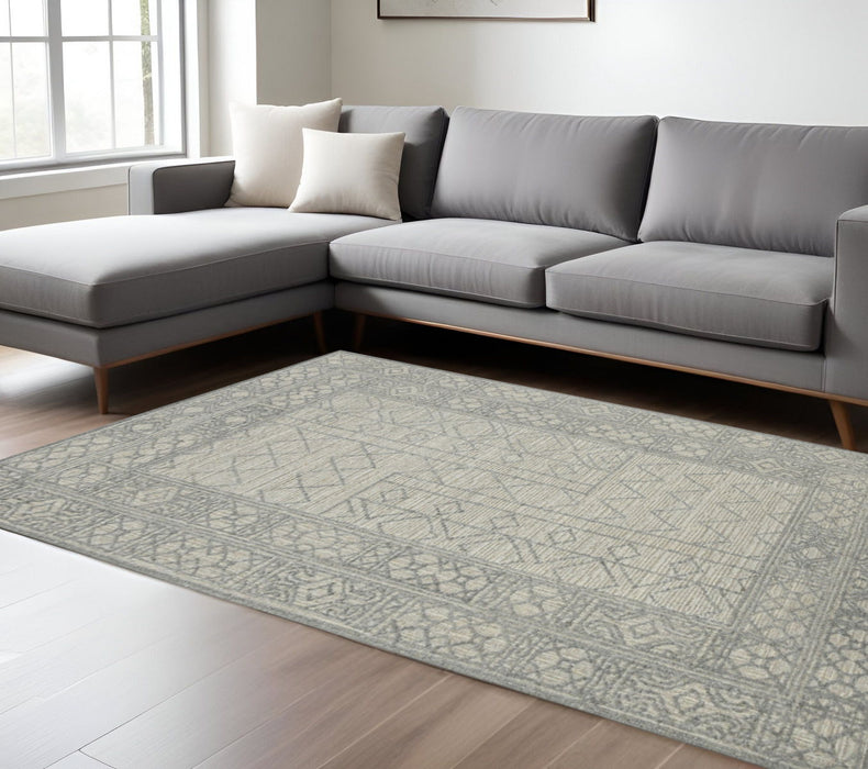 9' X 13' Wool Southwestern Hand Hooked Area Rug - Gray And Ivory