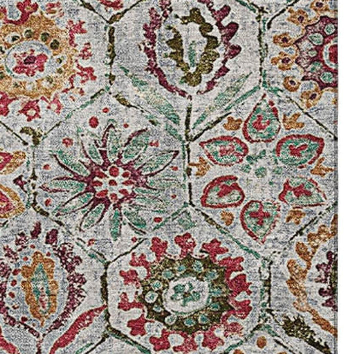10' X 14' Floral Washable Area Rug With UV Protection (708661) - Rust / Gray / Silver