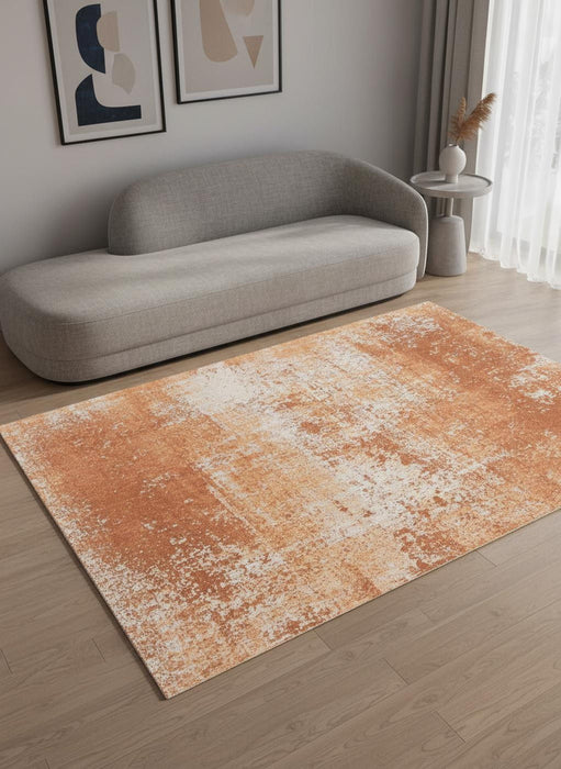 8' Abstract Washable Round Rug With UV Protection (610031) - Orange / White
