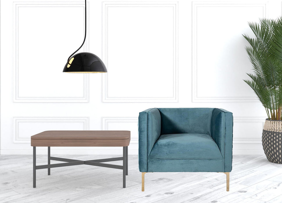 Woven Velvet Arm Chair - Teal And Gold