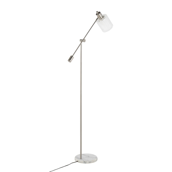 Marcel - Floor Lamp - White Marble And Nickel Metal With Clear And Frosted Glass Shade