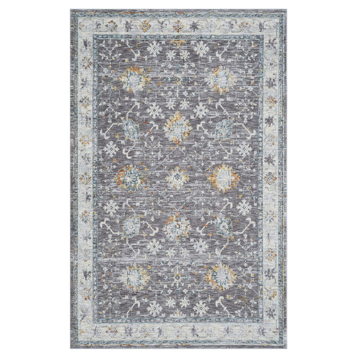 10' x 14' Floral Polyester Area Rug - Gray And Ivory