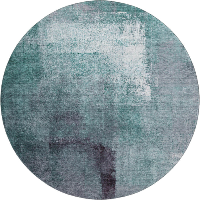 8' Abstract Washable Round Rug With UV Protection - Teal And Purple