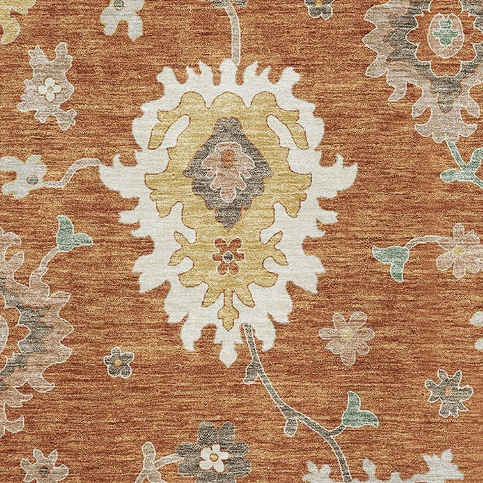 9' X 12' Floral Medallion Washable Area Rug With UV Protection - Rust