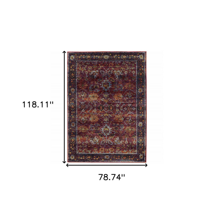 7' x 10' Oriental Power Loom Area Rug - Red Purple