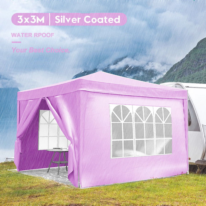 Giga 10x10 ft folding canopy with four removable sidewalls, portable outdoor event shelter with UPF 50+ sun protection and carrying bags.