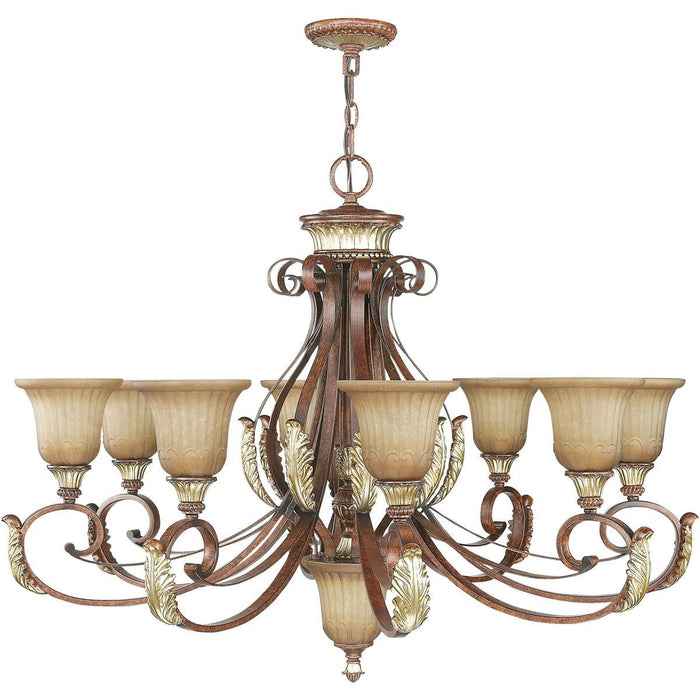 Nine Light Metal Dimmable Chandelier With Shades - Bronze