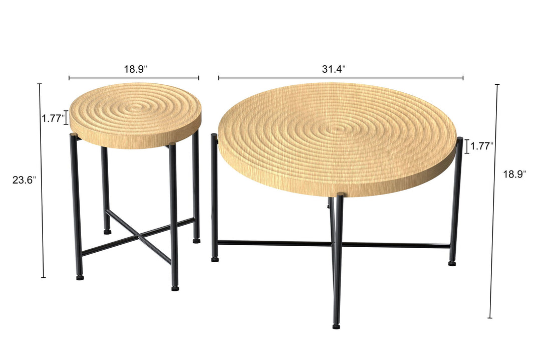 Giga coffee and end table set waterproof cover with distressed cylindrical design, rustic charm, and classic legs, set of 2.