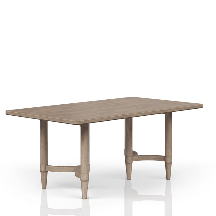 Sand-colored Bernards Furniture counter height dining table with a sleek rectangular surface and sturdy wooden legs.