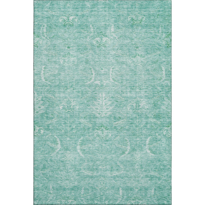 10' X 14' Damask Washable Area Rug With UV Protection (683914) - Aqua / Ivory