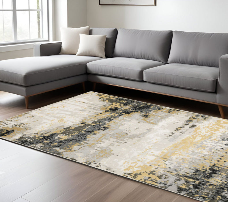 6' x 9' Abstract Power Loom Stain Resistant Area Rug - Gray Gold Beige Black And Brown