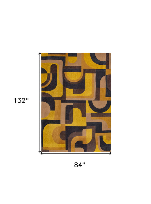 8' X 11' Geometric Washable Area Rug (551746) - Yellow / Black
