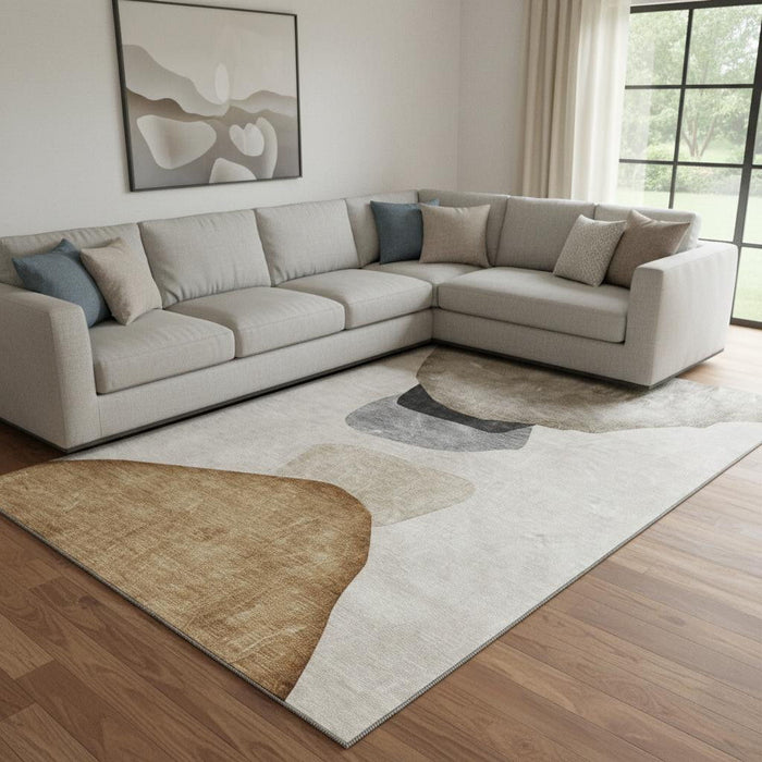 9' X 12' Abstract Washable Area Rug With UV Protection (648471) - Brown / Gray
