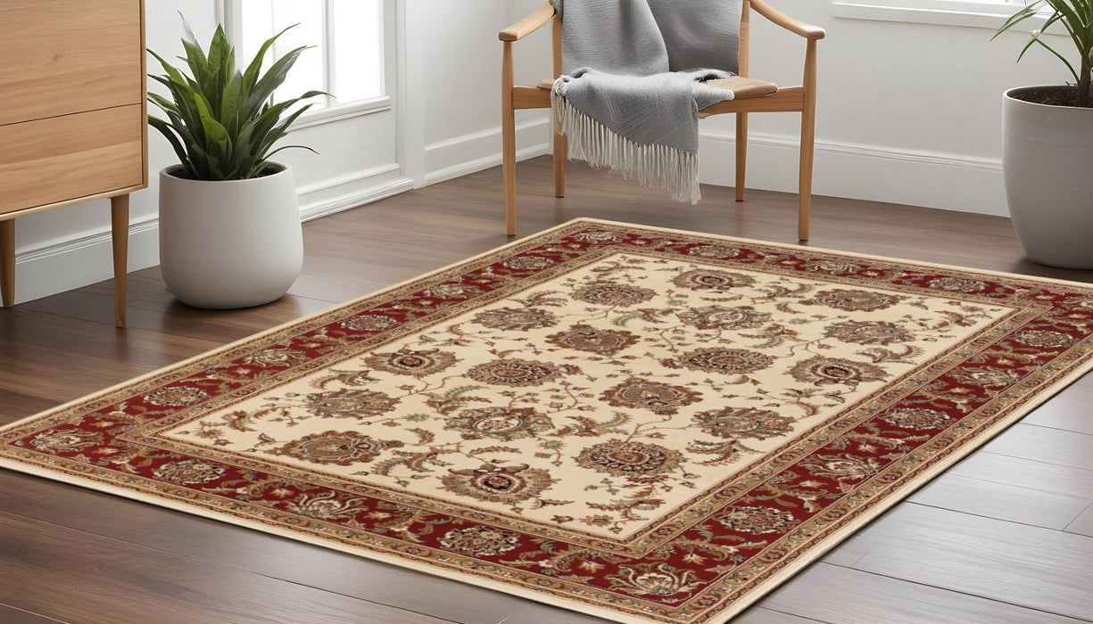8' Traditional Oriental Square Rug - Ivory And Red