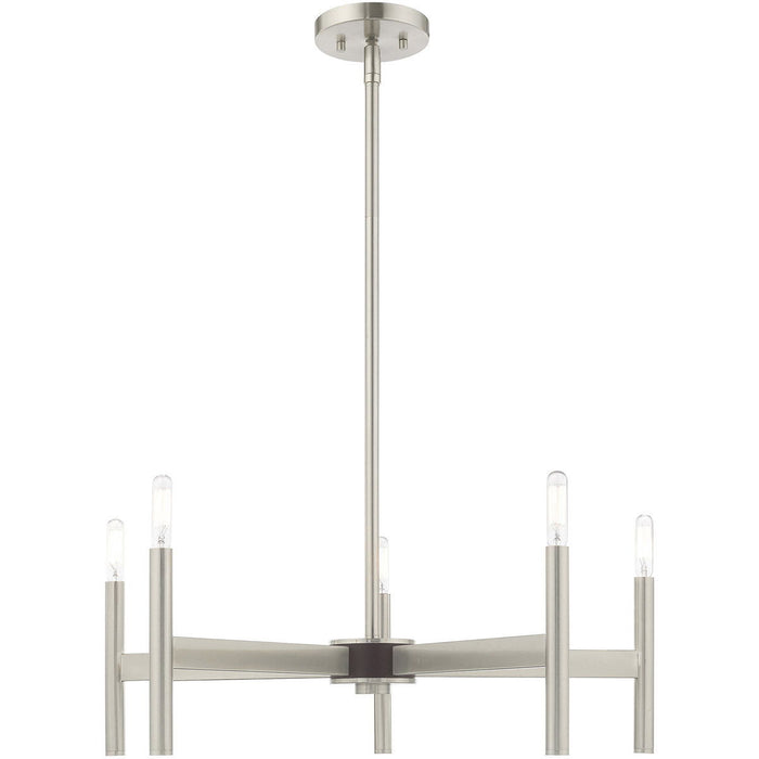 20'' Five Light Dimmable Chandelier With Shades - Nickel / Pearl Silver