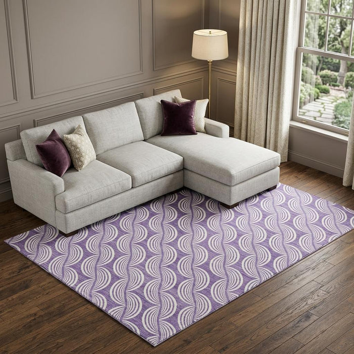 10' X 14' Ogee Washable Area Rug With UV Protection (682751) - Purple / Ivory