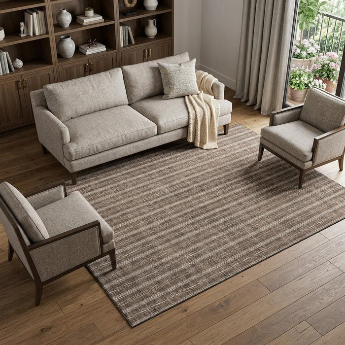 10' X 14' Striped Washable Area Rug With UV Protection (673843) - Brown / Ivory