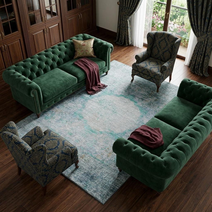 9' X 12' Oriental Washable Area Rug With UV Protection (655721) - Teal / Gray