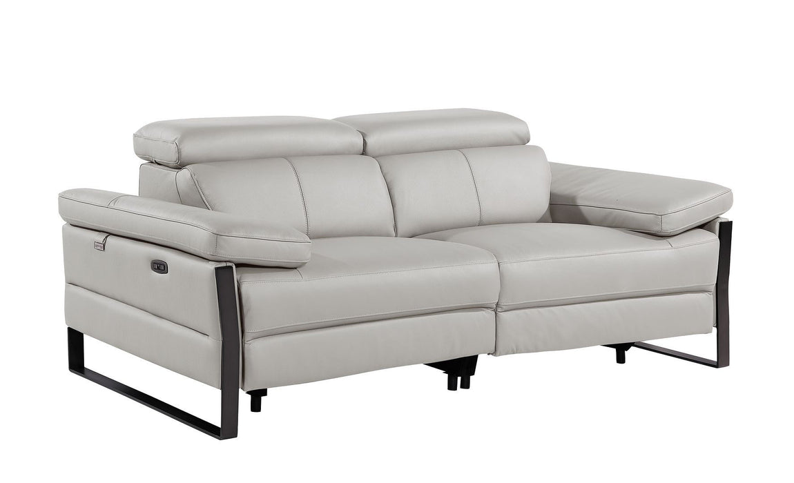 Italian Leather Power Reclining Loveseat (720501) - Light Gray / Black