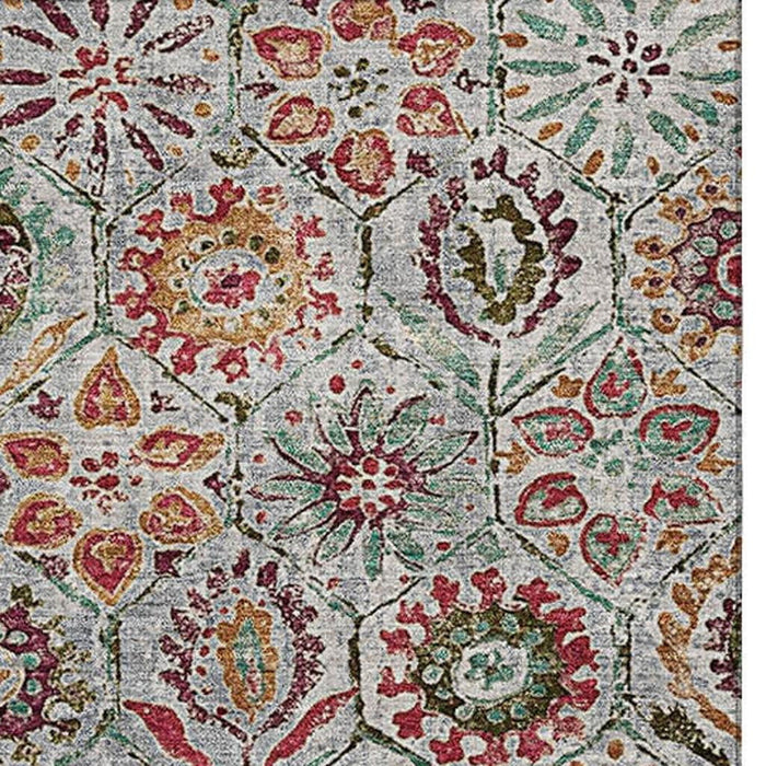 10' X 14' Floral Washable Area Rug With UV Protection (708661) - Rust / Gray / Silver
