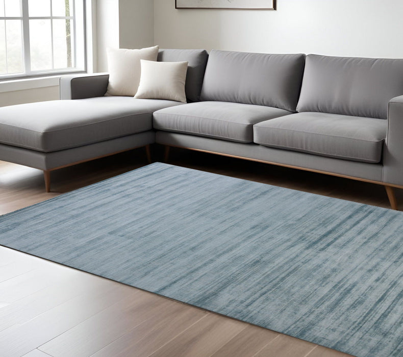 10' X 14' Striped Hand Woven Area Rug - Light Blue And Dark