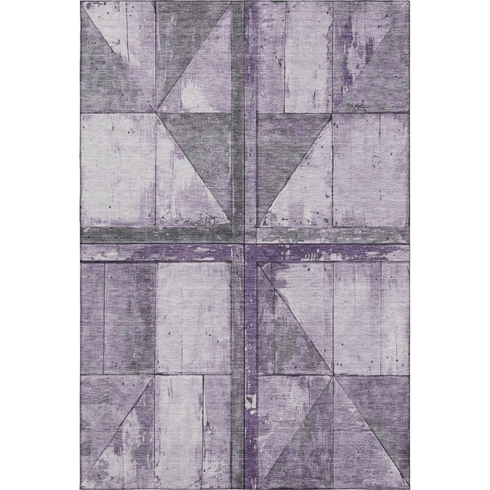 10' X 14' Geometric Washable Area Rug With UV Protection (706517) - Purple / Gray