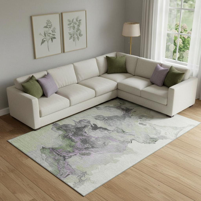 10' X 14' Abstract Washable Area Rug With UV Protection (697254) - Artichoke Green / Gray / Ivory