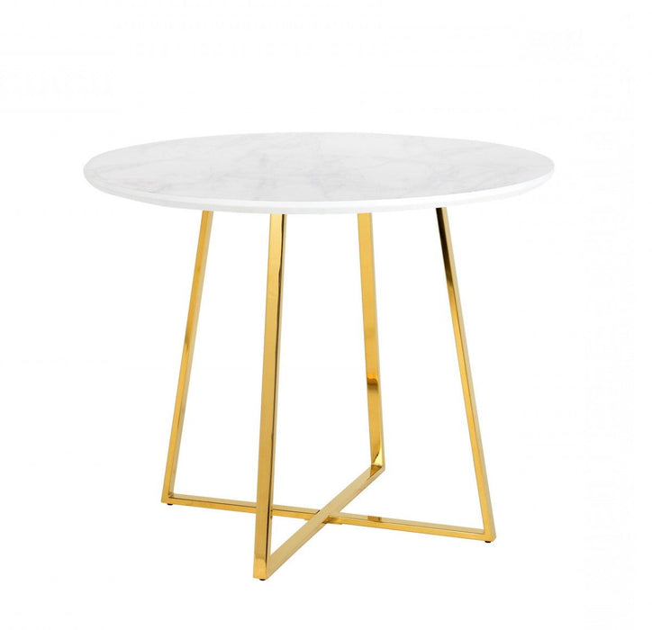 39" Rounded Iron Pedestal Base Dining Table - Gold / White