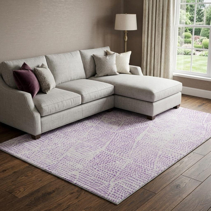 9' X 12' Diamond Washable Area Rug With UV Protection (650595) - Purple / Ivory