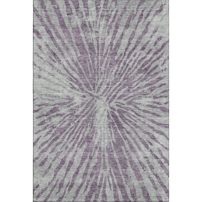 10' X 14' Zebra Print Washable Area Rug With UV Protection - Purple And Gray