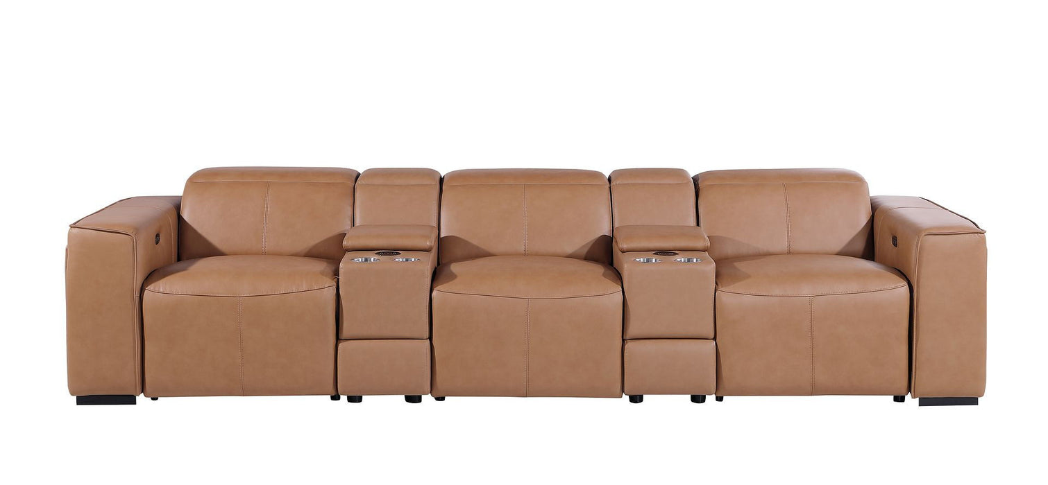 Top Grain Leather Reclining Metal USB Sofa (720396) - Chestnut