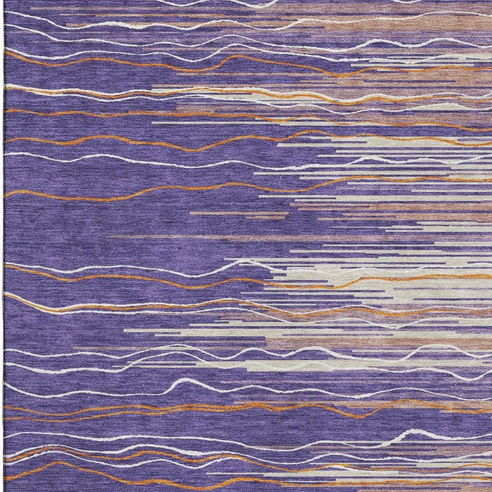 10' X 14' Striped Washable Area Rug With UV Protection (678413) - Purple / Orange / Ivory