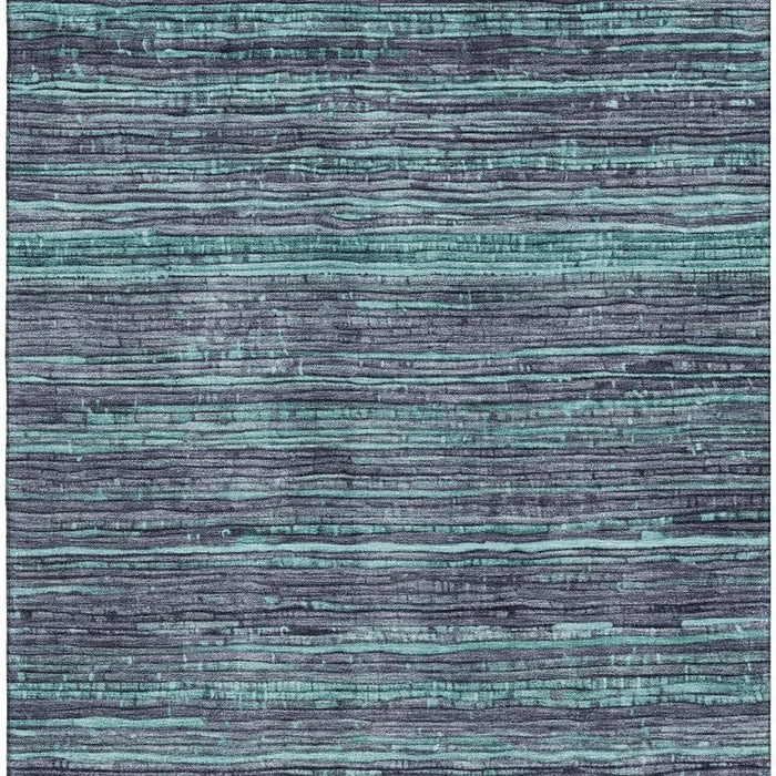 10' X 14' Striped Washable Area Rug With UV Protection (705611) - Teal / Gray