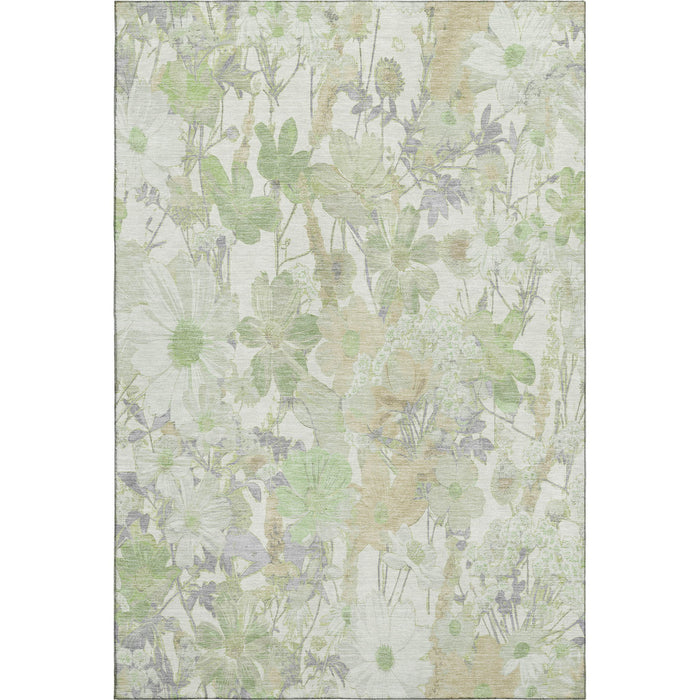 10' X 14' Floral Washable Area Rug With UV Protection (694098) - Artichoke Green / Ivory / Lavender