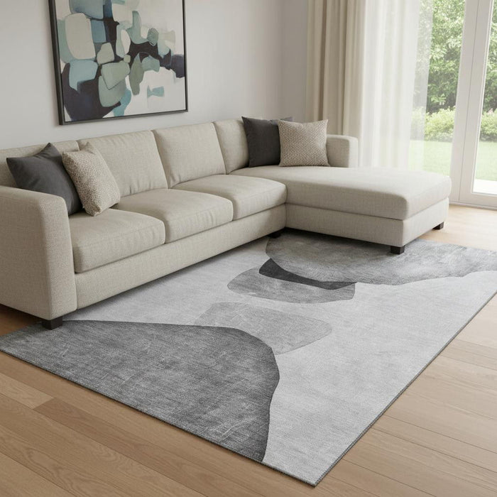 9' X 12' Abstract Washable Area Rug With UV Protection (648477) - Gray / Silver