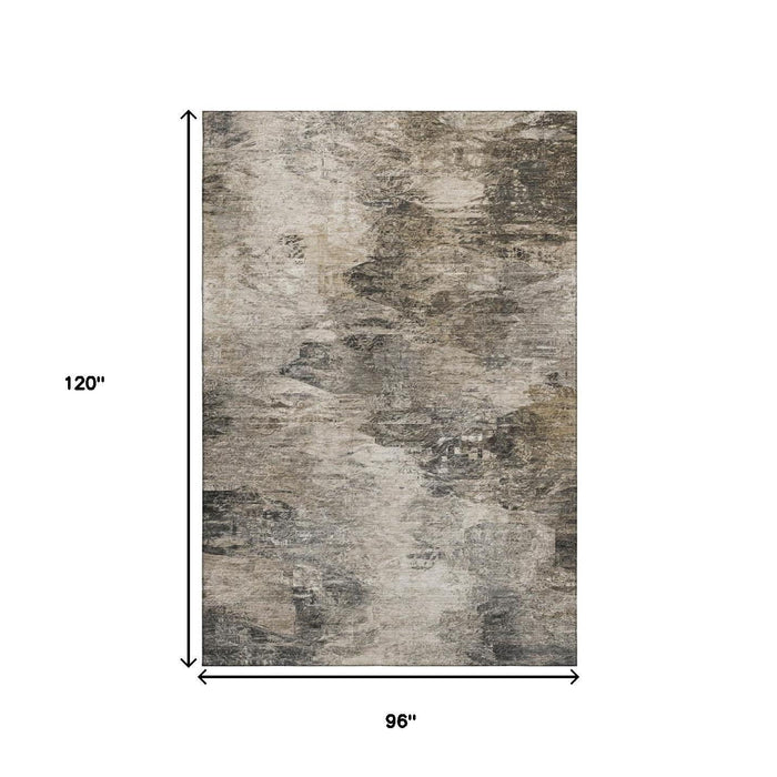 8' X 10' Abstract Washable Area Rug With UV Protection (650648) - Taupe / Gray