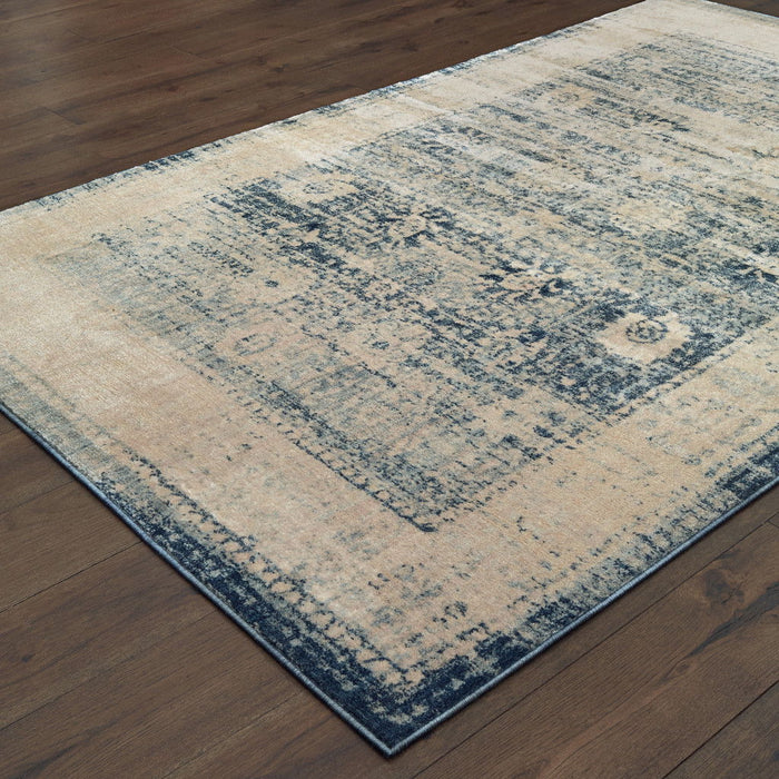 9.8' x 12.8' Oriental Power Loom Stain Resistant Area Rug - Ivory And Blue