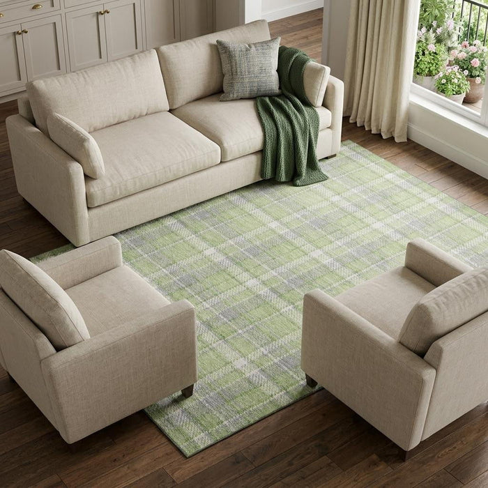 9' X 12' Plaid Washable Area Rug With UV Protection (649443) - Green / Gray