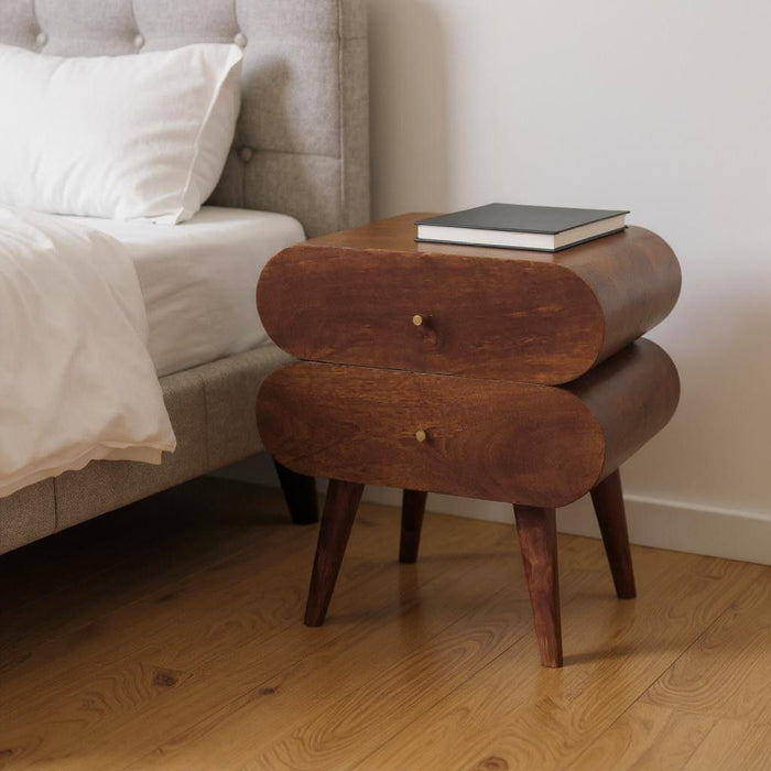 20" Modern Solid Wood Two Drawer Nightstand - Chestnut