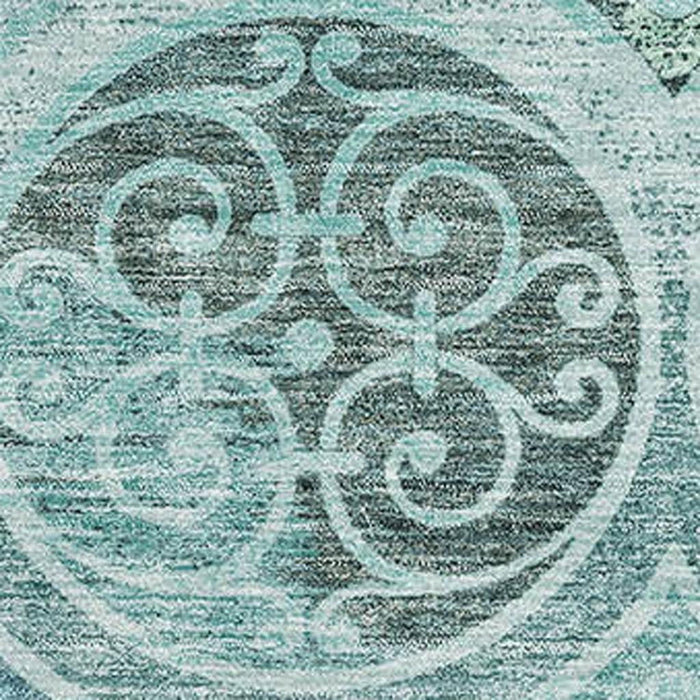 10' X 14' Medallion Washable Area Rug With UV Protection - Teal And Aqua