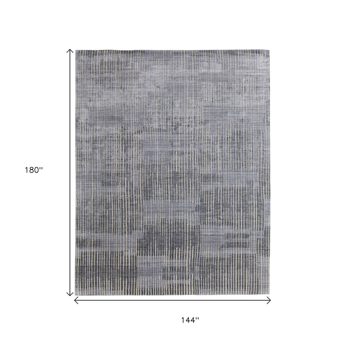 12' X 15' Abstract Hand Woven Distressed Area Rug - Blue