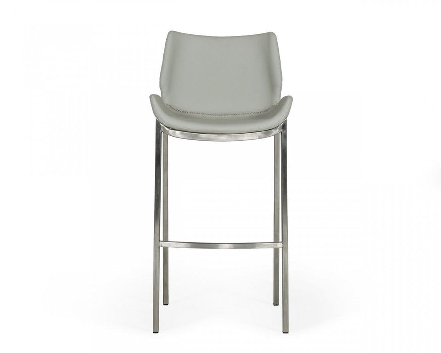 Faux Leather And Steel Low Back Bar Height Bar Chairs (Set of 2) - Gray And Silver