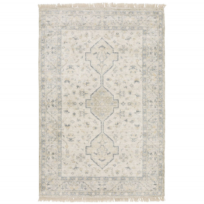 10' x 13' Oriental Hand Loomed Stain Resistant Area Rug With Fringe - Beige And Charcoal