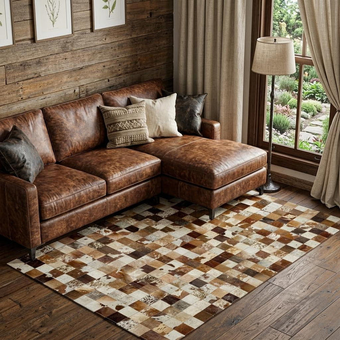 8' X 10' Cowhide Patchwork Area Rug (544473) - Brown / White
