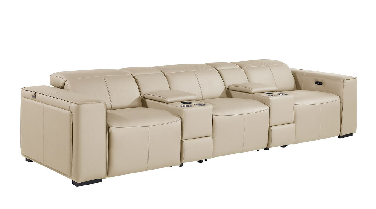 Top Grain Leather Reclining Metal USB Sofa (720393) - Beige