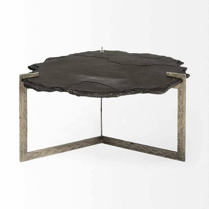 Stone And Iron Free Form Distressed Coffee Table - Black And Gold