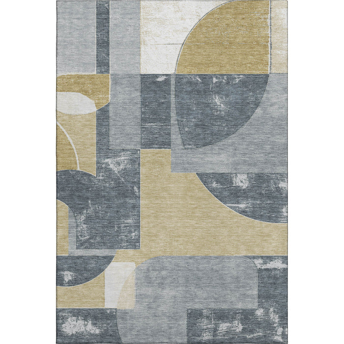 10' X 14' Abstract Geometric Washable Area Rug With UV Protection (697362) - Gray / Gold / Silver