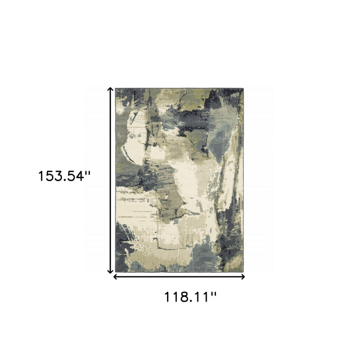 10' x 13' Abstract Power Loom Stain Resistant Area Rug - Blue Light Blue Gray Sage Beige And Ivory