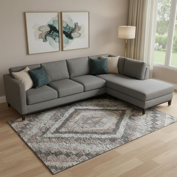 10' X 14' Diamond Washable Area Rug With UV Protection (707089) - Taupe / Charcoal / Gray